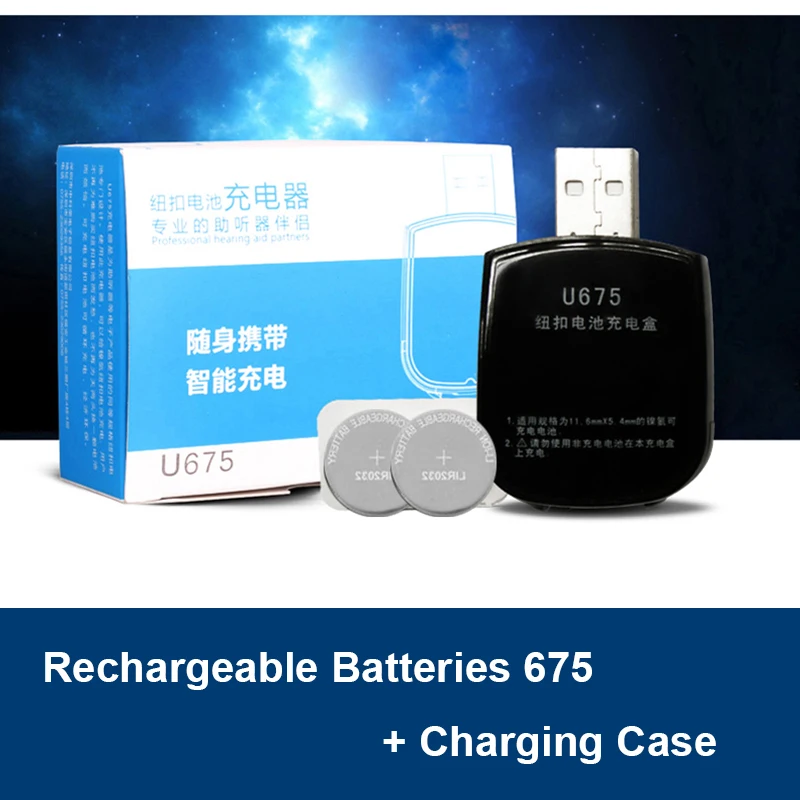 Hearing Aid Batteries 675 A675 P675 PR44 Cell Button Battery Rechargeable with Charging Case for Hearing Aids Sound Amplifiers