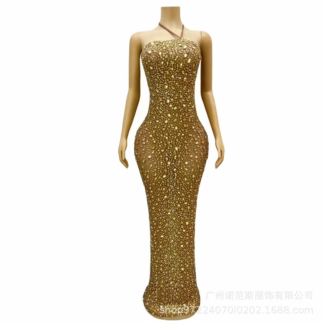 

Роскошное серебряное платье со стразами и темпераментной шеей, сексуальное вечернее платье с высокой прозрачностью, модель для взрослых, модная одежда для подиума Abendkleid