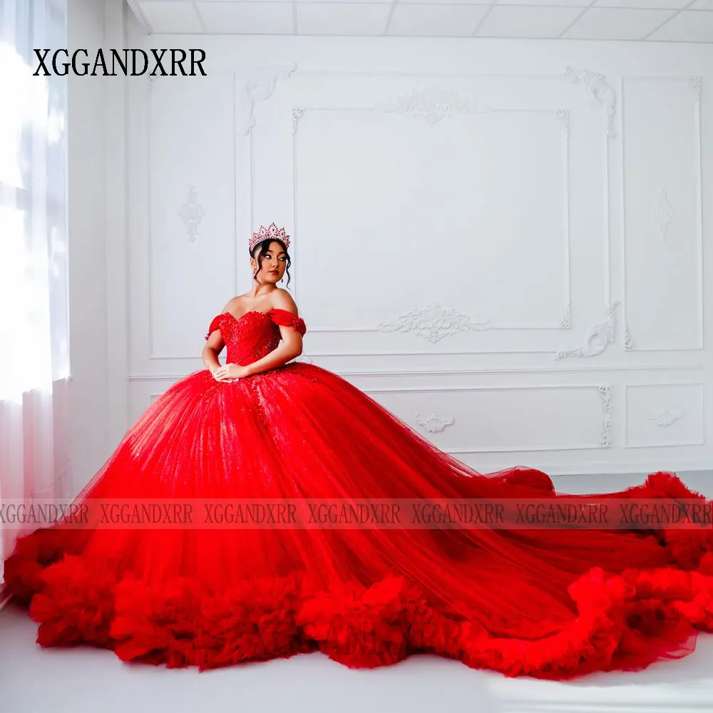 

Customized Red Quinceanera Dresses 2026 Sweetheart Ruffle Prom Birthday Party Princess Sweet 16 Gown Pageant Vestidos De 15 Años
