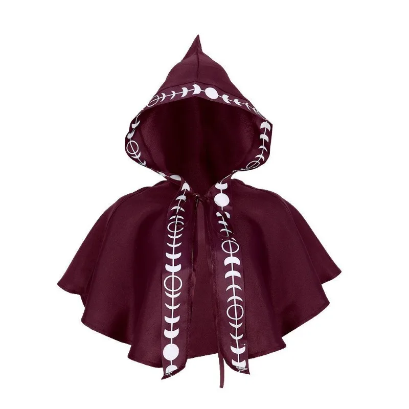 Medieval Cosplay Printed Hooded Cape Cloak Shawl Cos Outfits for Magical Role-Playing and Stage Performances Halloween Party
