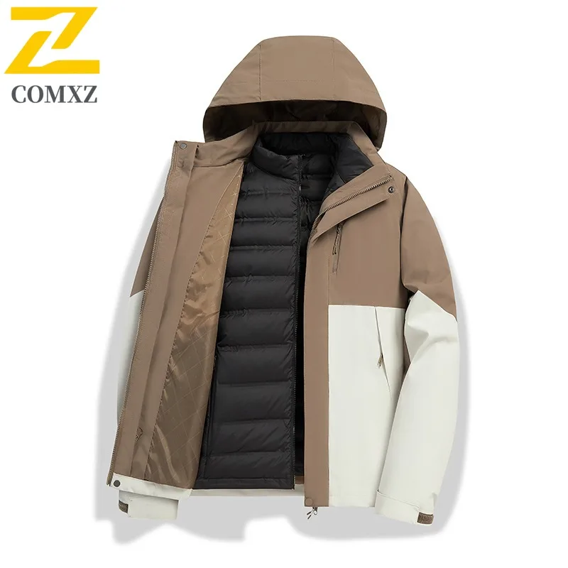 COMXZ Men Down Jacket Solid Color Waterproof Windproof Trekking Cotton Padded Jacket Travel Functional Outdoor Winter Padding