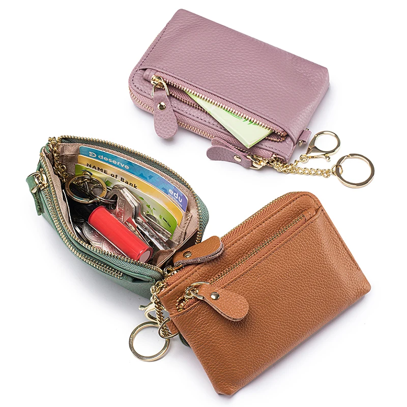 

RFID-блокировка для женщин из натуральной кожи на молнии, однотонный карманный мини-кошелек с отделениями для наличных карт, брелок