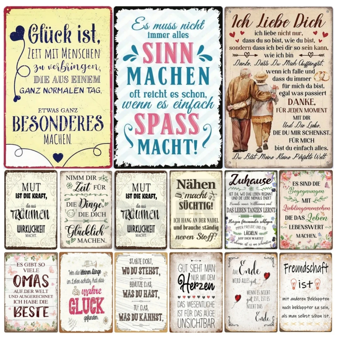 Germany Inspirational Phrases Metal Sign-Retro Style German Motivational Quotes Art Poster,Wall Decor for Home,study,office,cafe