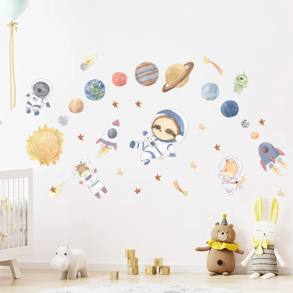 Wall Stickers for Boys Room Baby Nursary Room Decoration Cartoon Space Planet Astronaut Wall Decals Kids Bedroom Wallpaper Mural