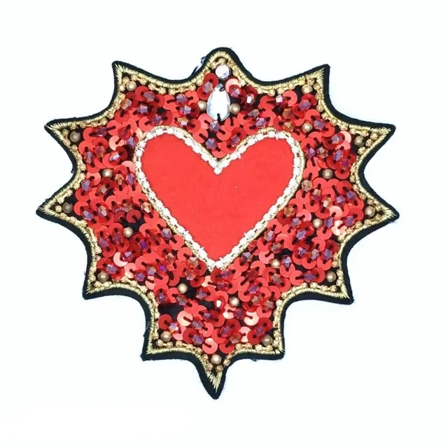 Tassel Red Eyes Sew-on Love Heart Patches Badges Crystal Beaded Appliques Rhinestone Patches T-shirt Clothes Diy Bags Decoration