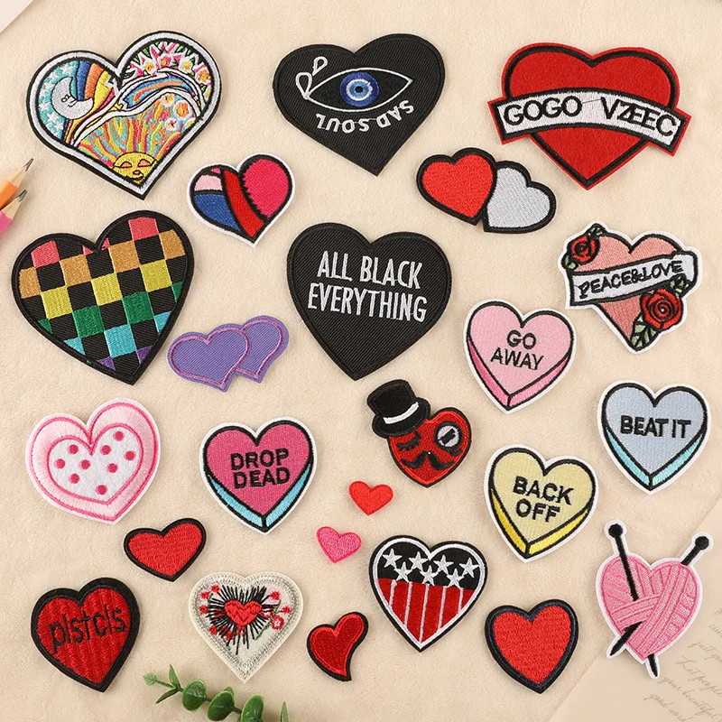 Carnival Hearts Patches Embroidered Iron on Patch Sew on Heart Shape Patches Applique for Clothing Jackets Hats Backpacks Jeans