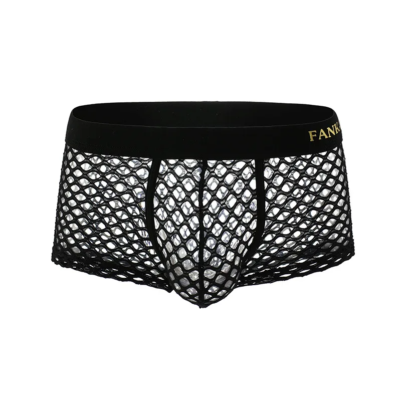 Fishnet Men Underwear Japanese Style Large Mesh Sexy Boxer U-Shaped See Through Hollow