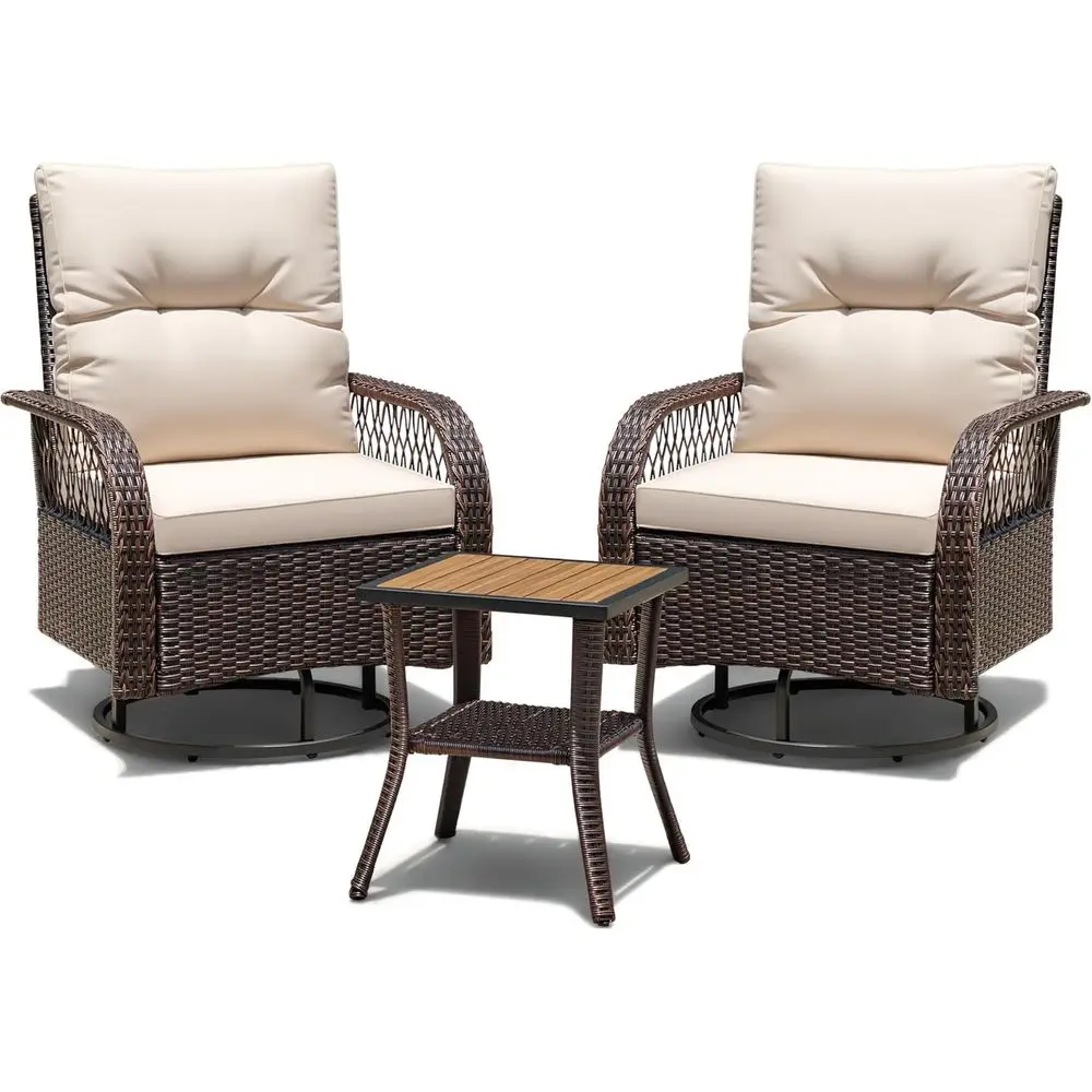

Furniture Set Outdoor 3 Pieces Wicker Swivel Rocking Chairs Set of 2 with Coffee Table, Patio Conversation Set for Porch, Balcon