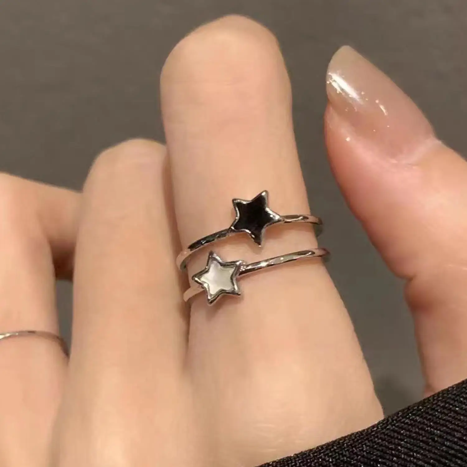 1Pc Hip Pop Vintage Rings Y2k Gothic Double Layer Star Open Rings For Women Girls Aesthetic Fashion Trend Jewelry Accessories