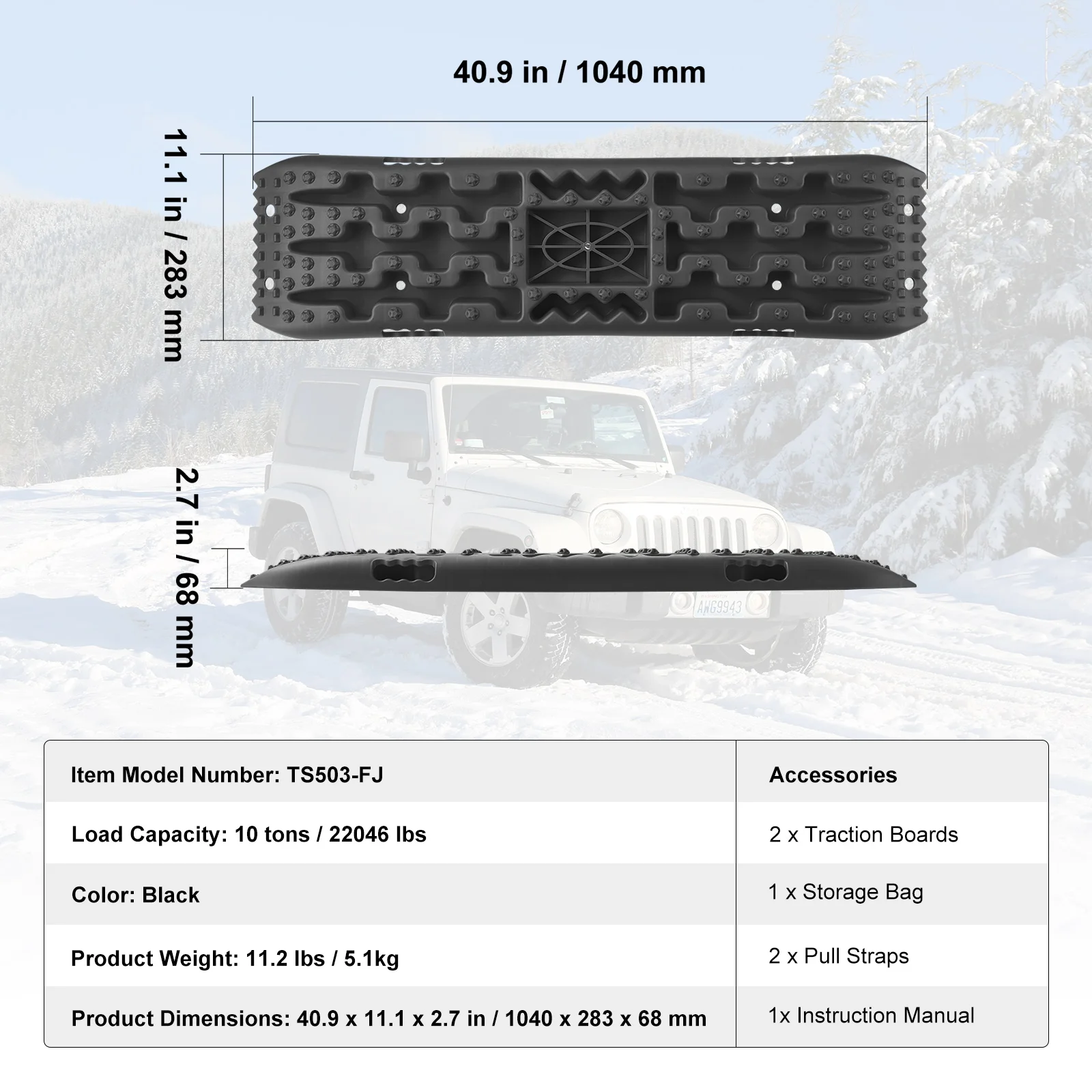 SucceBuy 10-TON tractieborden met PP-materiaal herstelborden voor terreinwagen auto pick-up SUV RV paar banden tractiematten