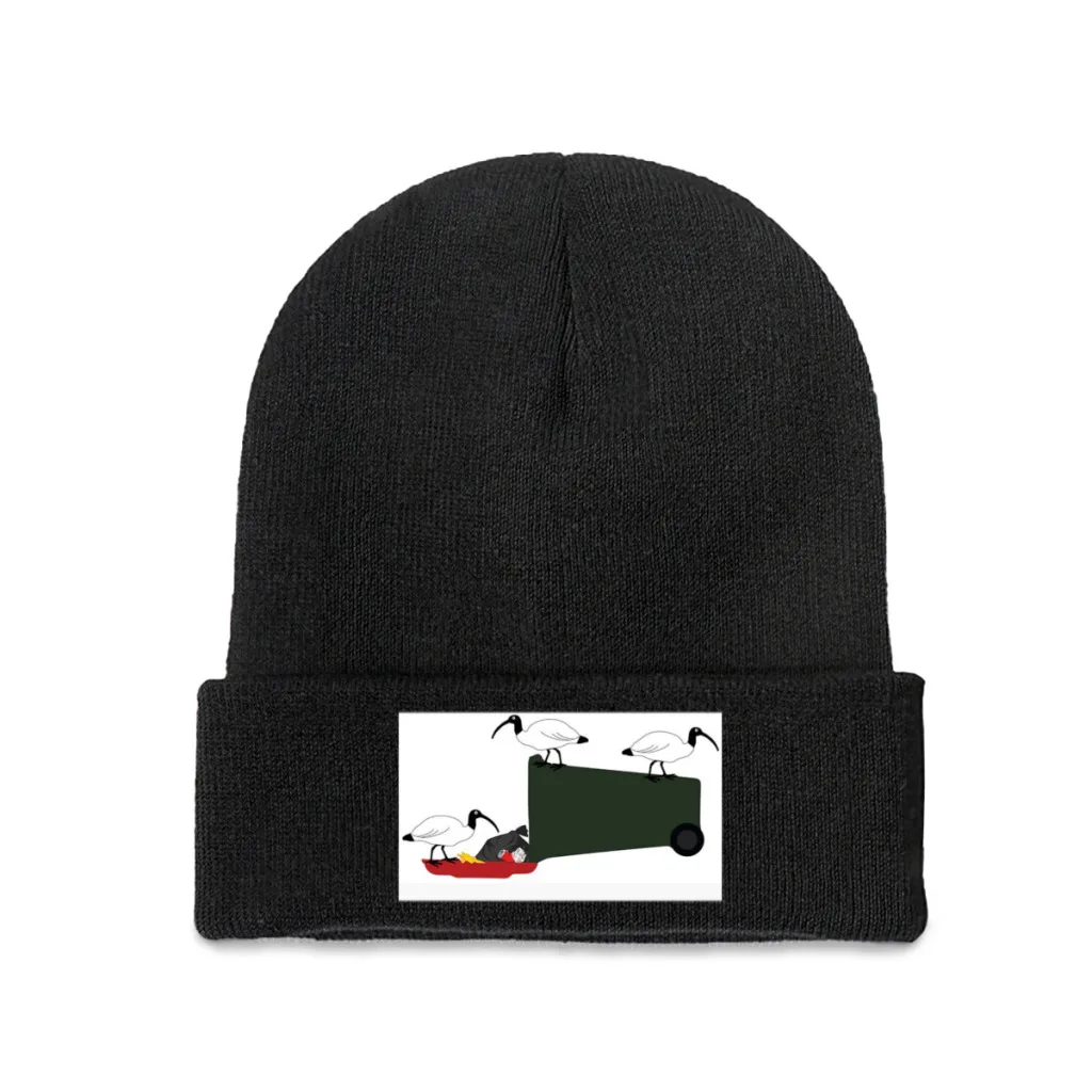 Bin Chickens Eating Lunch on Sea Blue Beanie Knitted Hat Caps Fur Women Men Bonnet Winter Warm