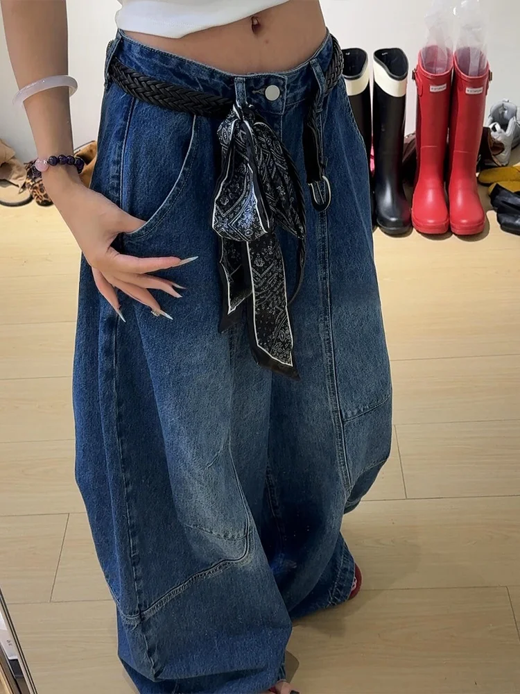 جينز نسائي عالي الخصر مستقيم الساق واسع الساق جينز نسائي ريترو أمريكي Sle Knife للسيدات بمقاسات كبيرة على شكل كمثرى #4