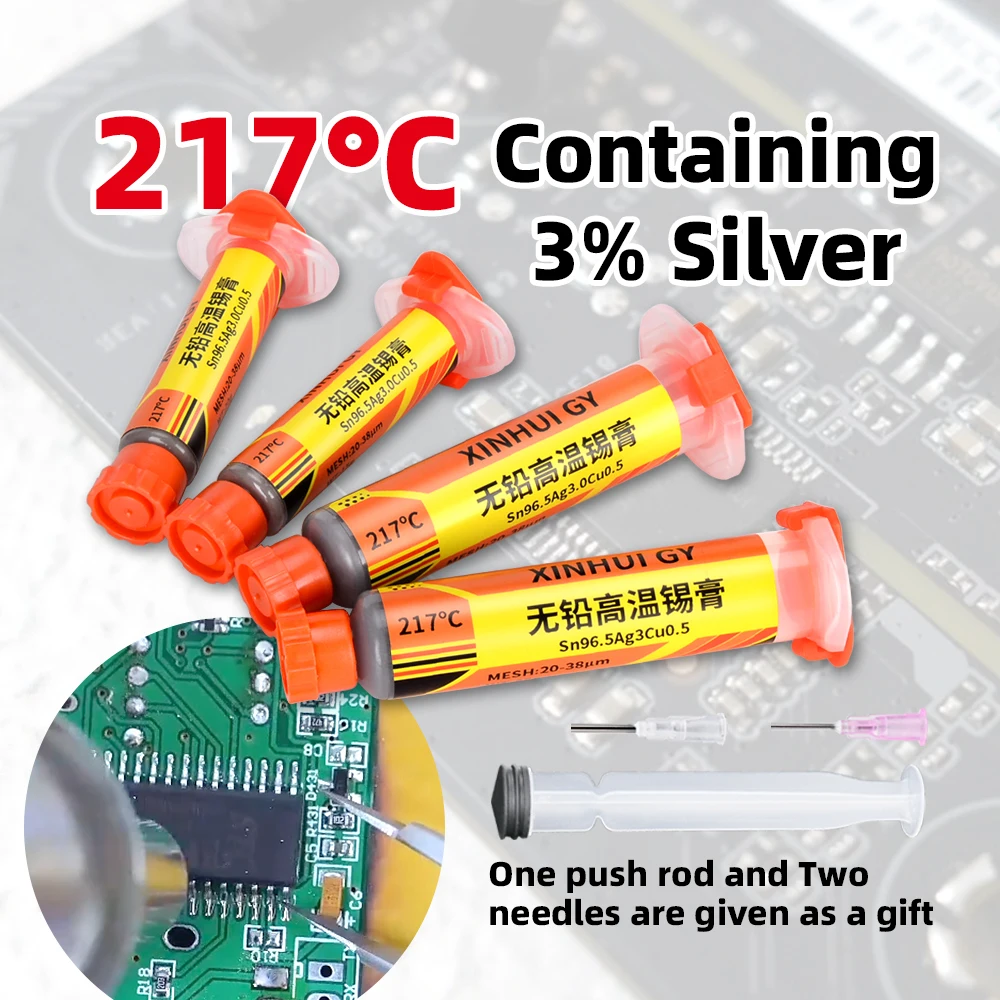 Melting point is 217, Firm Solde contains silver solder paste, and needle tube type 3% silver solder has strong conductivity.