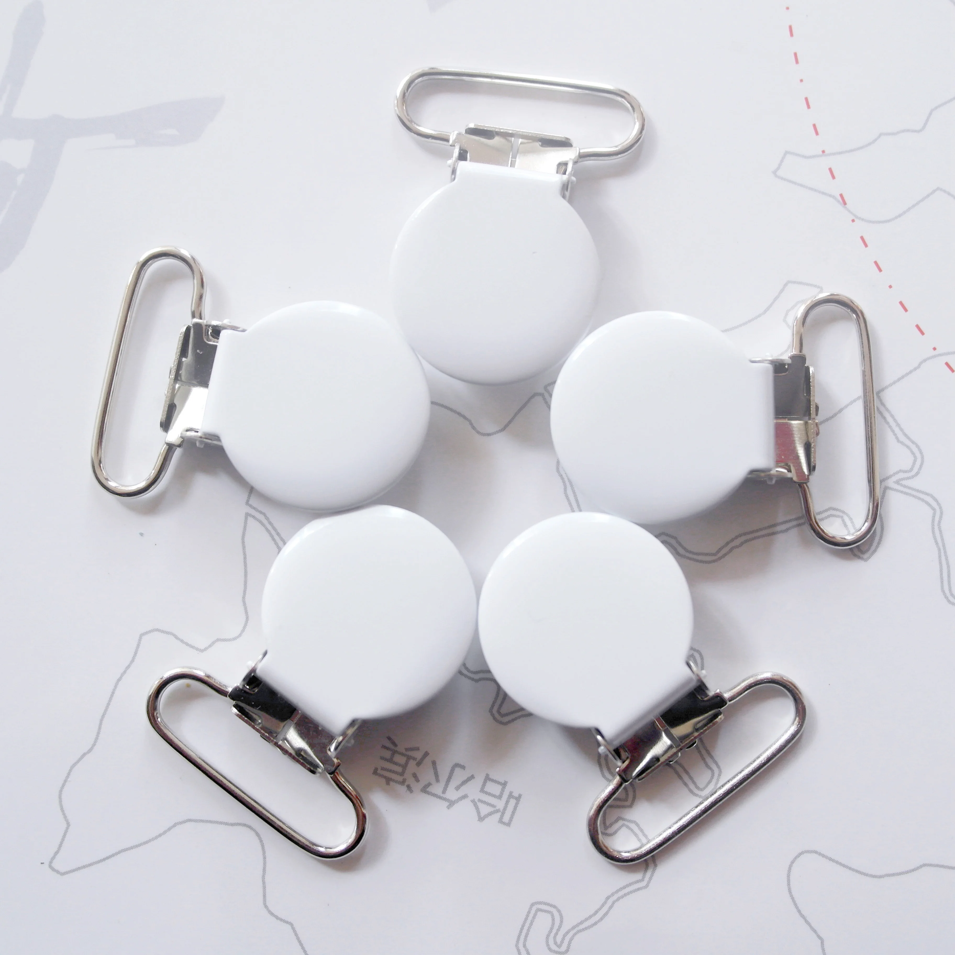 

50 шт., белые металлические зажимы для подтяжек с круглым верхом, 1 дюйм, 25 мм, круглые держатели для сосок для детских товаров, бесплатная доставка