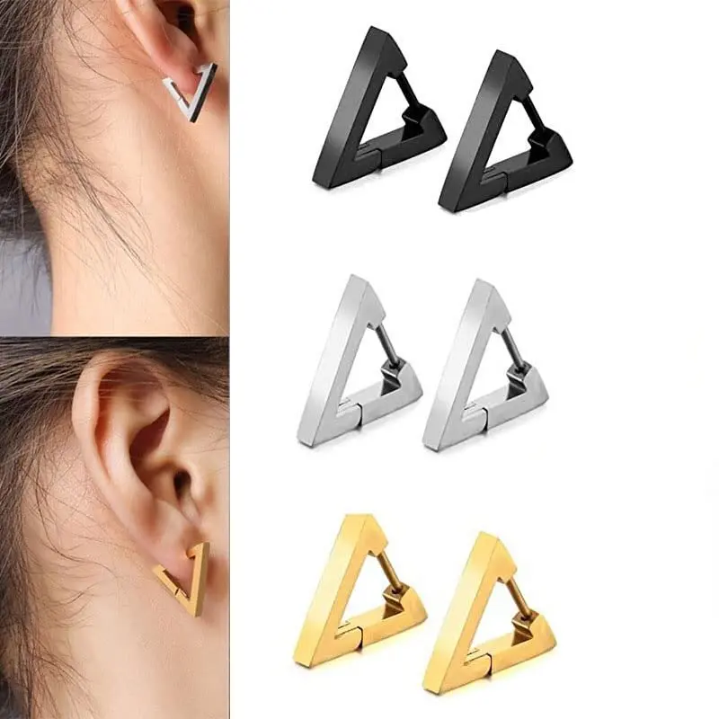 

European and American jewelry triangle earrings earrings earrings studs vacuum plated full face ear buckles stainless steel earr