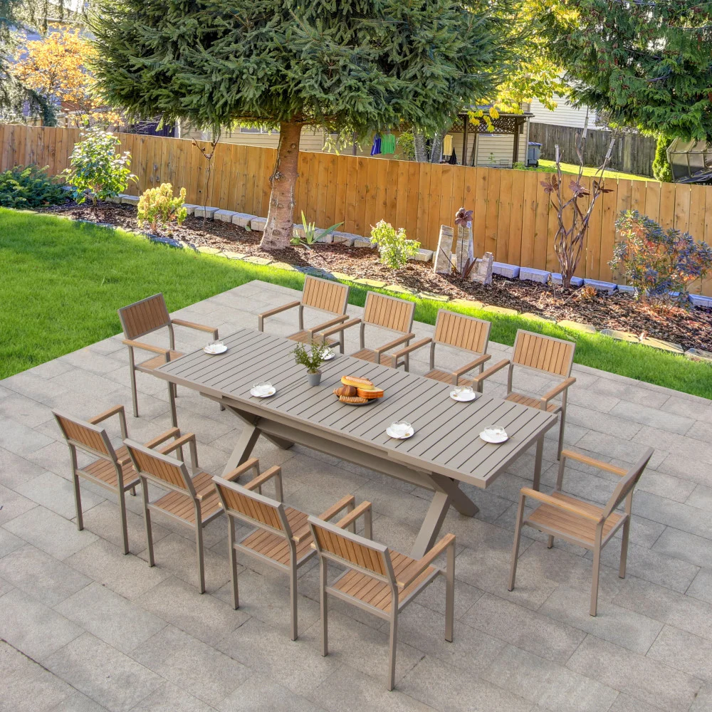 

Современная садовая мебель для патио, алюминиевый уличный обеденный стол и набор стульев, алюминиевый выдвижной стол