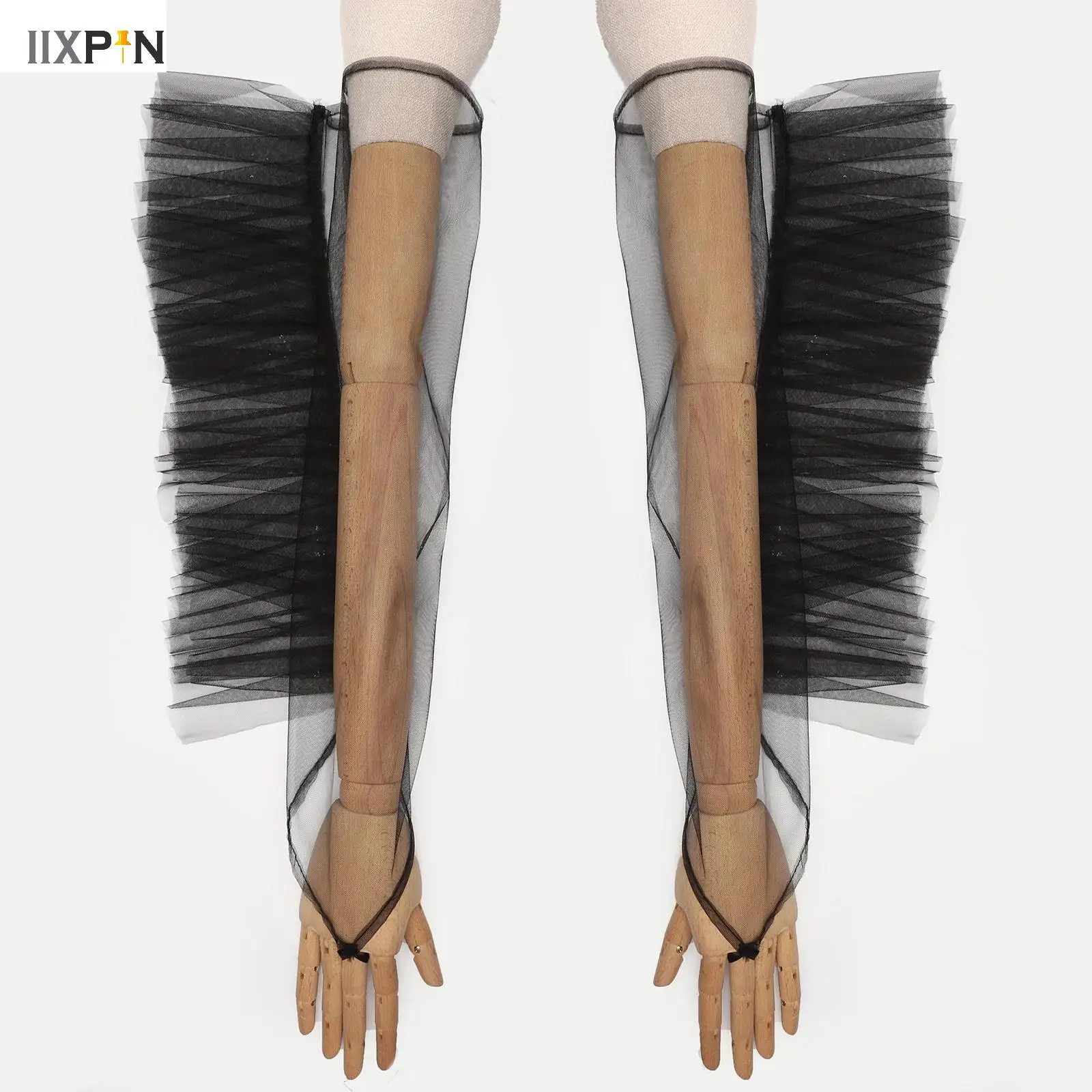 

1Pair Women Elegant Mesh Gloves Solid Finger-hook Corrugated Edge Mittens Costume Accessory for Wedding Themed Party Masquerade