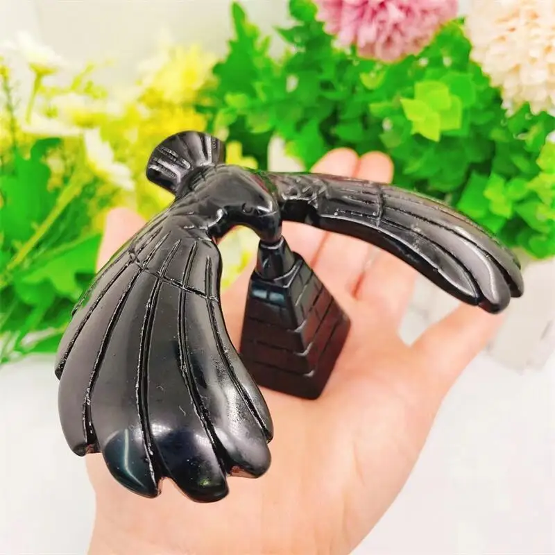 Natural Black Obsidian Balance Hawk Eagle Crystal Carving Crafts Healing Energy Stone Office Learning Toy Kid Toy Gift 1pcs