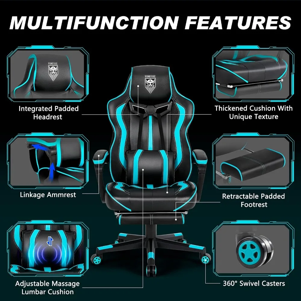 Ergonomic Gaming Chairs with Footrest, Massage, and Lumbar Support for Adults view 6