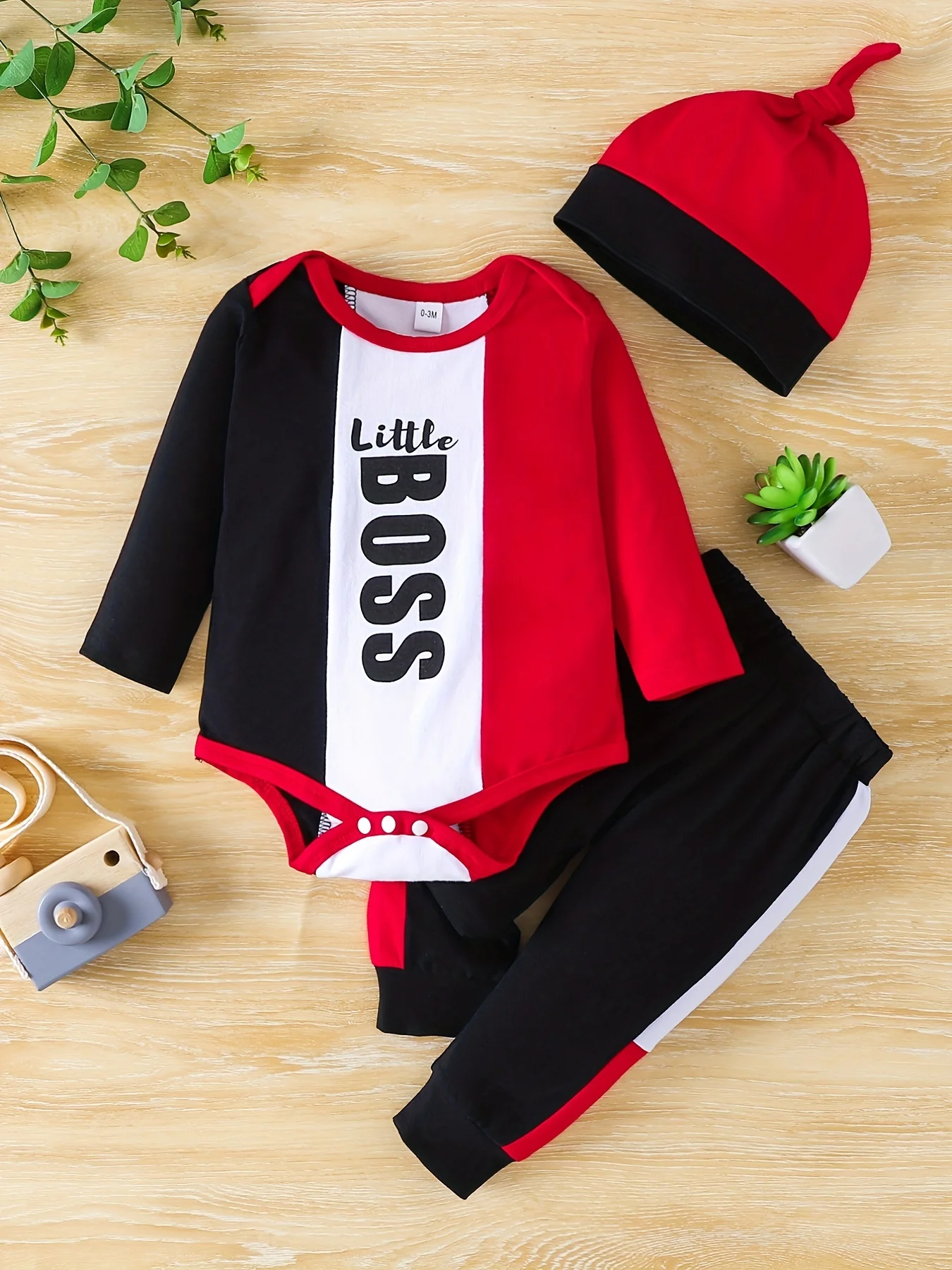 Spring and Autumn New Male and Female Infants and Children Little Boss Letter Printed Long sleeved Top and Pants Three piece Set