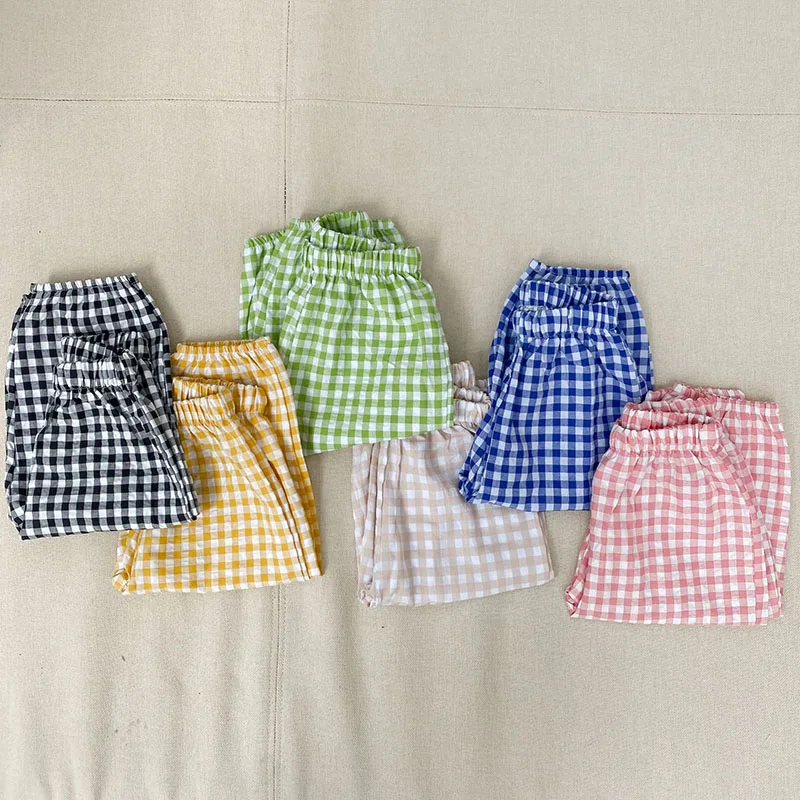 Kids Pants Plaid Casual Pants Boys And Girls Thin Ninth Pants