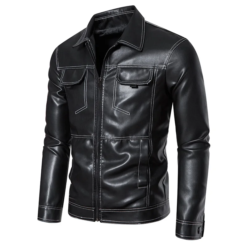 2024 Spring and Autumn New Men's Lapel Motorcycle Leather Coat Slim Fit Fashion Casual Jacket Men's mens jacket