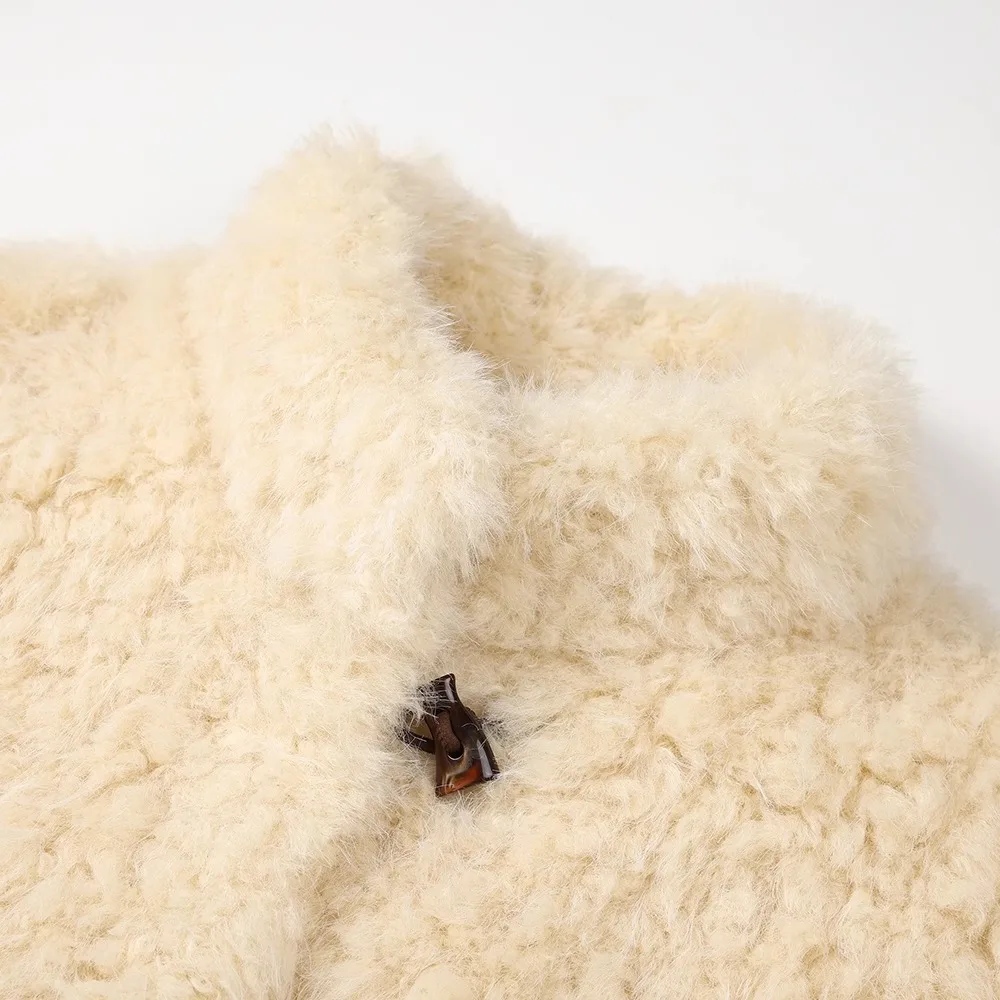 CIVICERA Design unico Fce Foderato ort Jaet Donna Autunno Inverno Sle Piccola dimensione Pelliccia di agnello Chiusura superiore con bottoni Lungo Sve