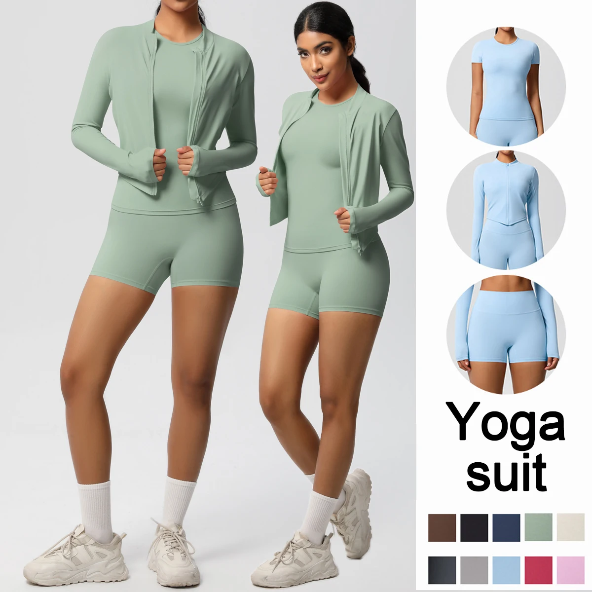 

Yoga Set Workout Running Clothing Legging T-shirt Shorts Long Sleeved Coat Fitness Sports Gym Cycling Yoga Fitness Clothing