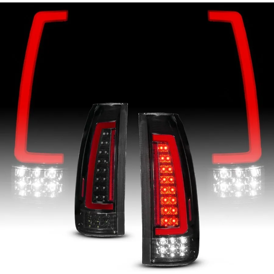 

for 1988-2000 Chevy GMC C/K Truck Blazer FullSize Tahoe Suburban Yukon Escalade [Full LED] C-Type Tube Dark Black Tail Lights Se