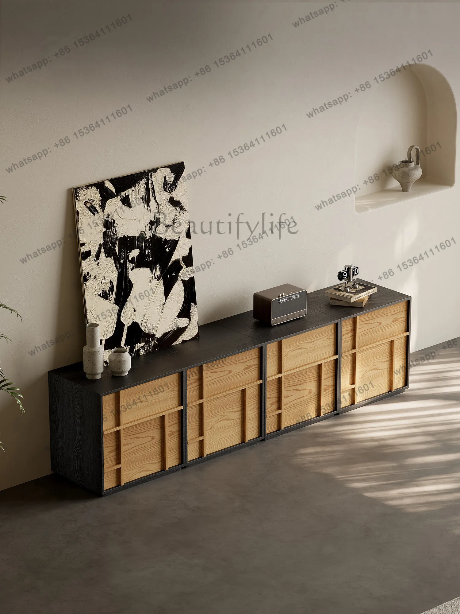 

French retro TV cabinet solid wood dining side medieval small storage cabinet