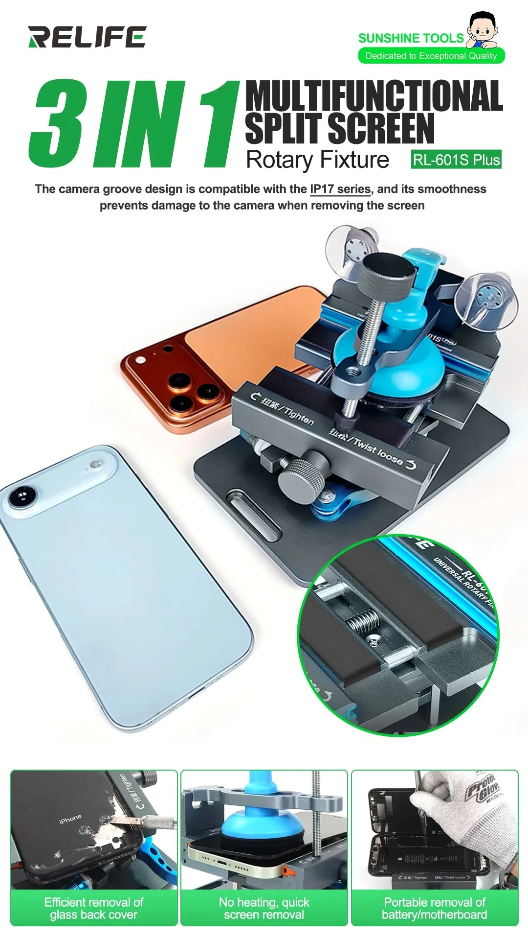 RELIFE RL-601S Mini Multi-function Screen Removal Tool Pressure Holding Fixture for Mobile Phone LCD Back Cover Glass Repair