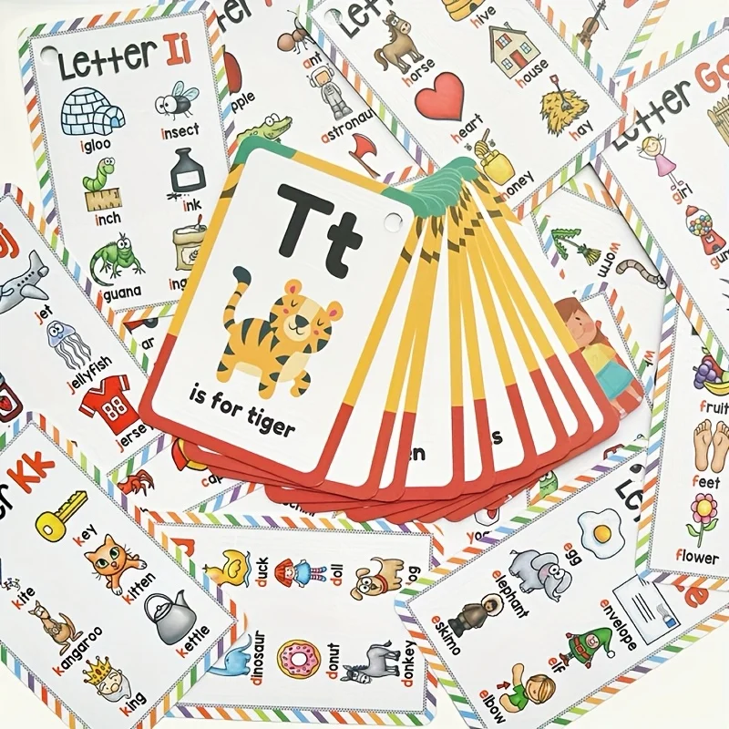 1set(26pcs) ABCs Alphabet Flash Cards Set - Colorful Letter & Sound Vocabulary Learning Cards with Handles for Youngsters