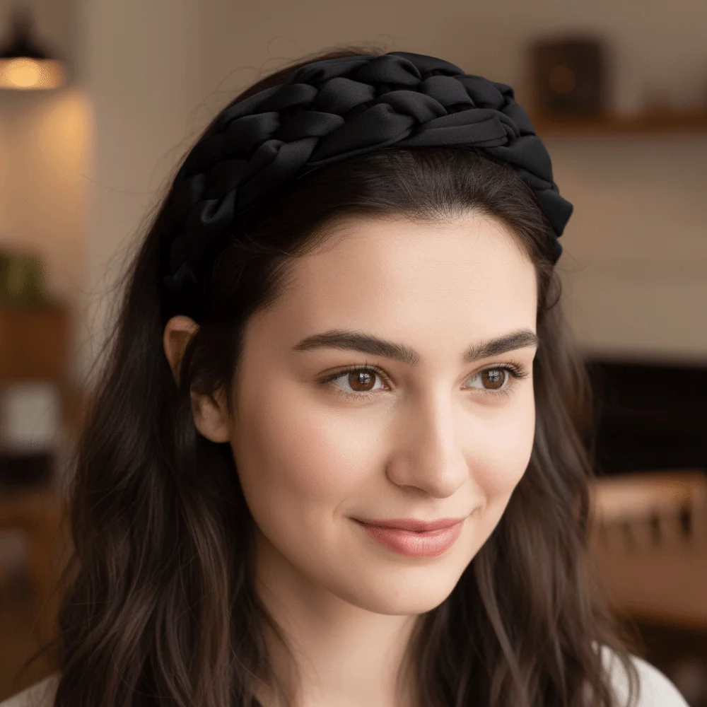 Mode Satin Geflochtenes Haarband Gepolstertes Design Breites Schwarzes Stirnband Verdickt Koreanischen Stil Frauen Kopf Hoop Leistung