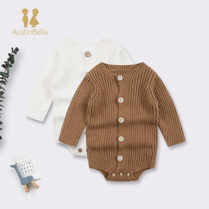 0-24m warme Bodys Baby kleidung Neugeborene Jungen Mädchen Strick Stram pler Herbst Winter Frühling Langarm Knopf Overall Kleidung