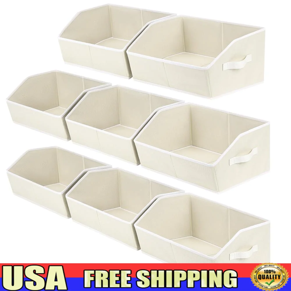 Trapezoid Fabric Storage Bins Set of 8 Sturdy Closet Organizers and Baskets