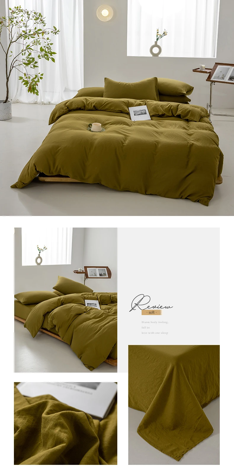 1pc Solid Color Duvet Cover 100% Washed Cotton Quilt Cover Japanese Minimalist Style Bedding Single Double King Queen Size Bed