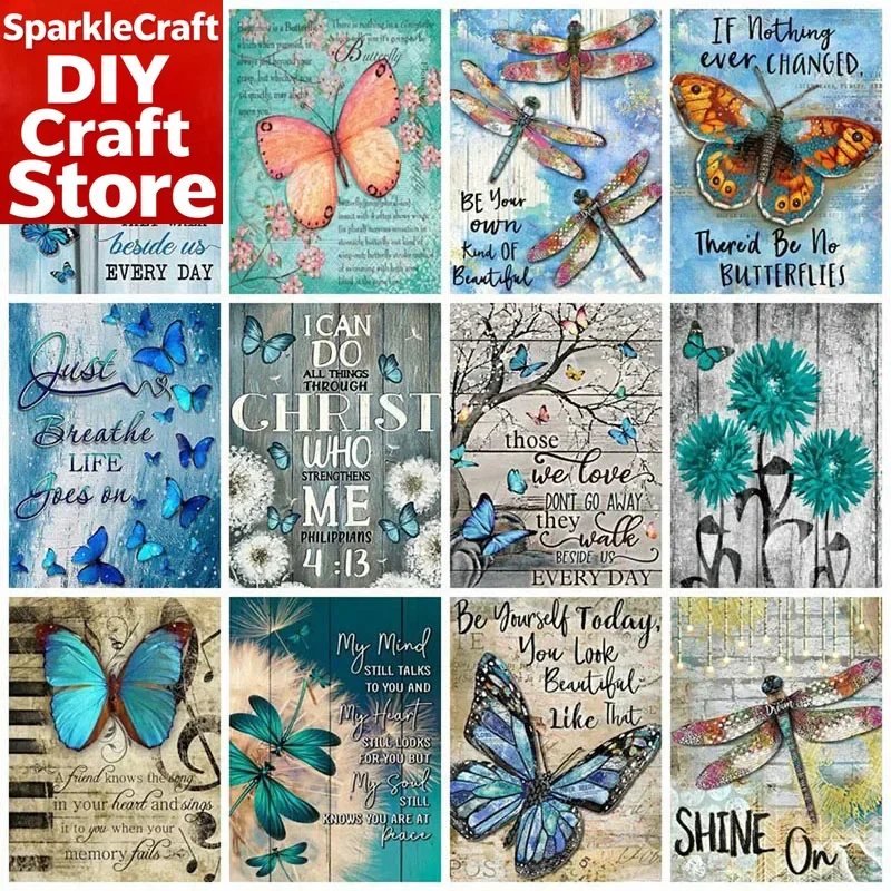 1PC frameless  5D Diamond Painting Butterfly Animal Full Square Round Diy Mosaic Embroidery Text Landscape Home Decor