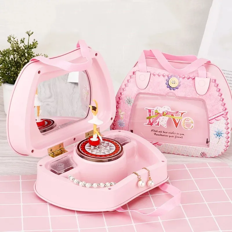 Joyero Musical con Bailarina, Caja de Música, Estuche para Guardar Joyas con Diseño de Bolso Pequeño Novedoso