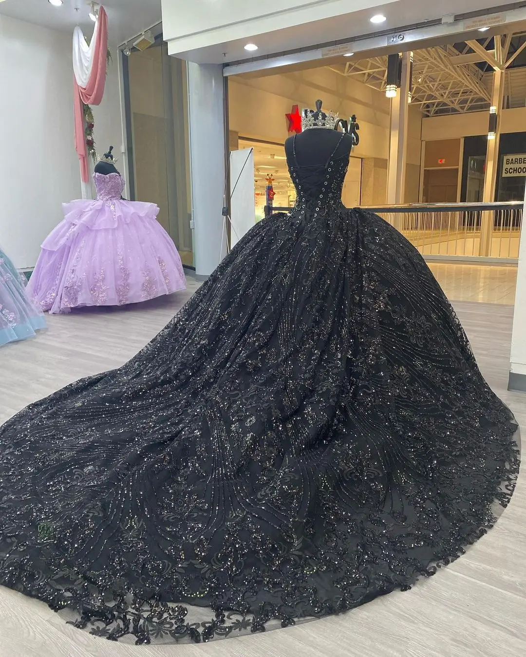 Mexican Themed Black Sequins Lace Charro Quinceanera Dress Crystal Beaded Corset Ball Gown with Spaghetti Straps and Long Train