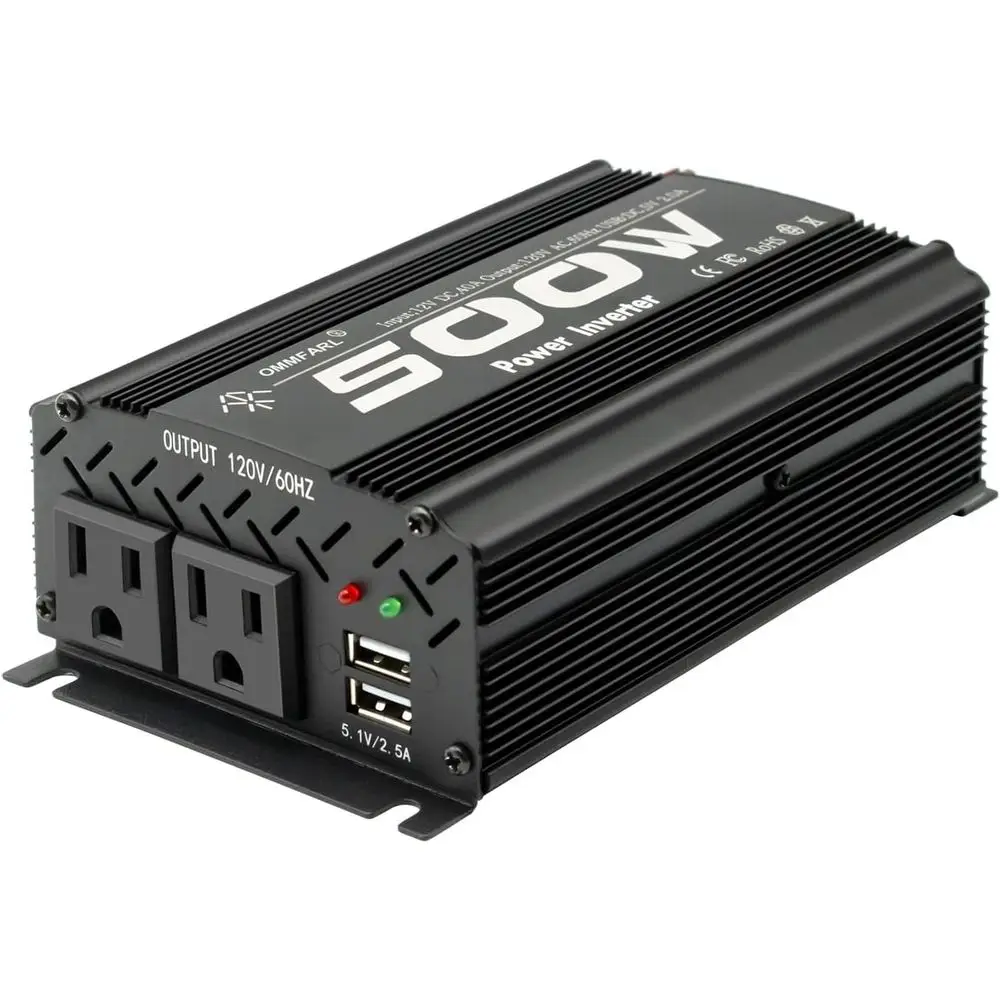 

500W Sine Wave Power Inverter DC 12V to AC 110V, Peak 1000Watt, Car Plug Inverter Adapter Power Converter with 4.2A Dual USB Cha