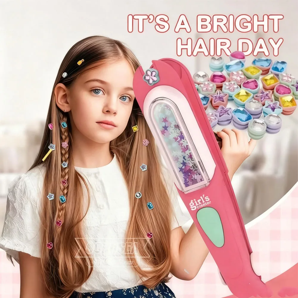 Kit de carimbo de gema de cabelo, brinquedos artesanais reutilizáveis, diamantes de cabelo, glitter, joia de cabelo, broca, presentes de natal para meninas e crianças