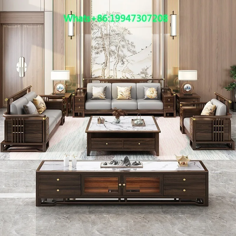 

Modern Chinese Solid Wood Sofa New Chinese Style Living Room Furniture with Hidden,Teak Wood with Detailing,Certified for Home