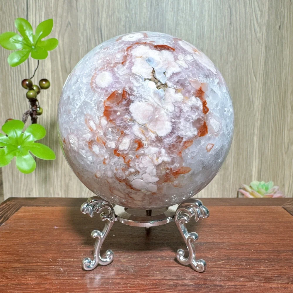 1PC Natural Green Quartz Flower Agate Spheres Raw Geode Stone Healing Crystal Reiki Energy Home Decoration Gifts+Stand