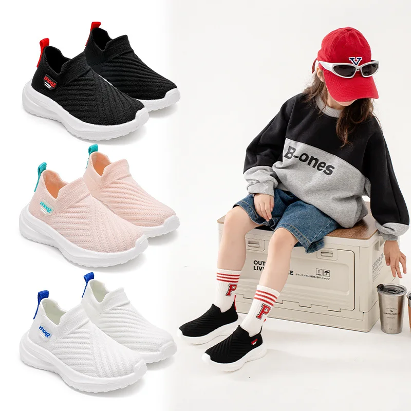 Children's Casual Slip on Mesh Breathable Sneakers Knit Kids Lightweight Comfortable Sport Running Shoes for Daily Wear Footwear