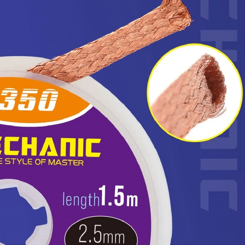 Mecánico R350 1,0/1,5/2,0/2,5/3,0/3,5/4,0mm de ancho, 1,5 m de longitud, desoldador, trenza, removedor de soldadura de cobre puro, cable de mecha