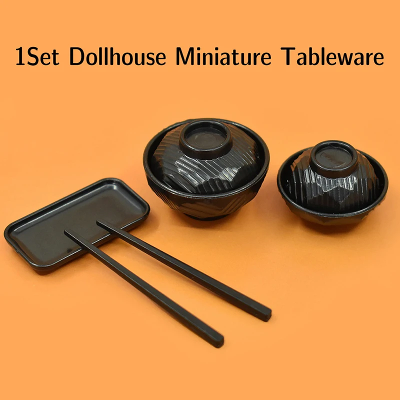 1Set 1:6 Dollhouse Miniature Dinner Plate Bowl Chopsticks Tray Tableware Kitchen Model Decor Toy Doll House Accessories