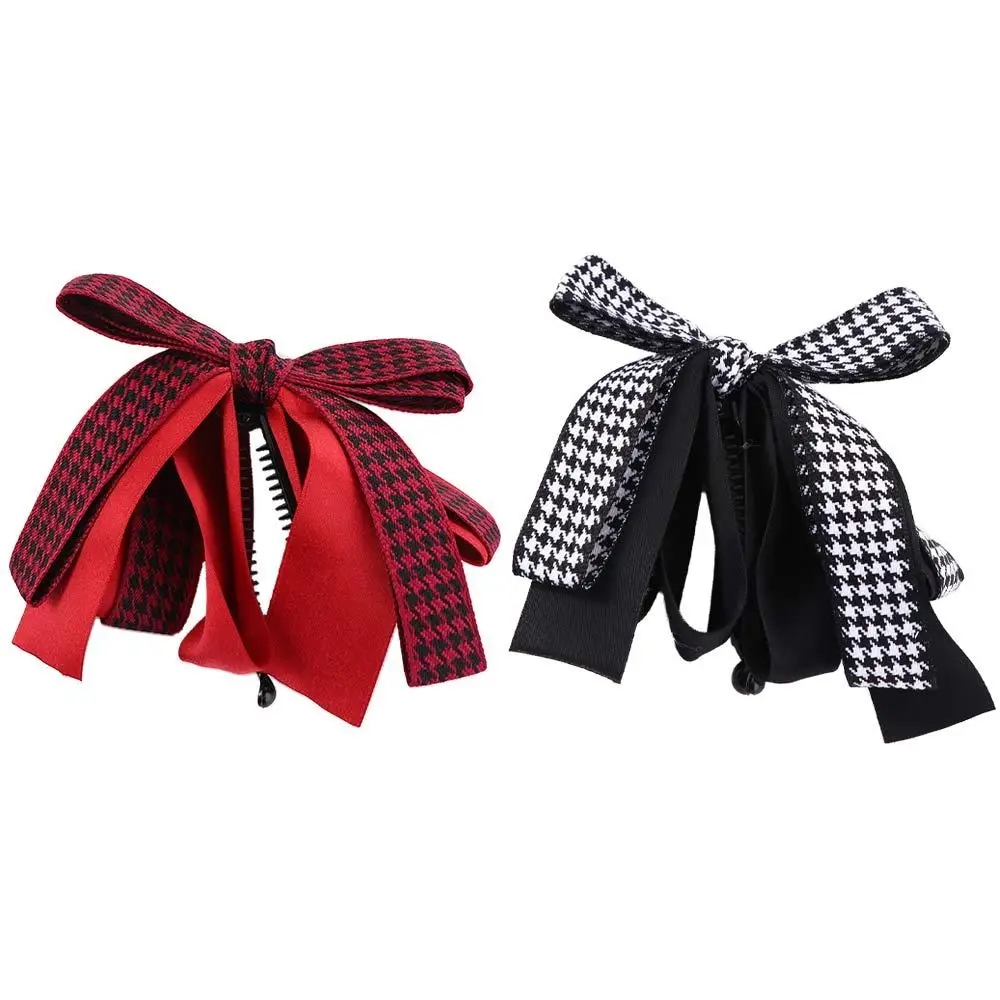 

Houndstooth High Ponytail Fixed Wome Hair Claw Vertical Clip Girls Hairpin Bow Headwear Korean Style Hair Clip Banana Hair Clip