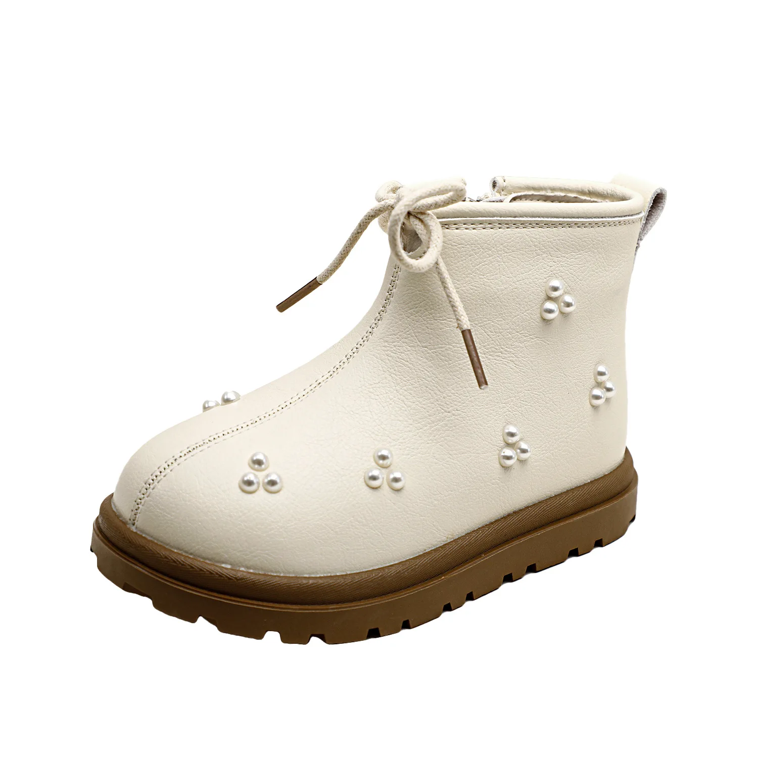 

New Autumn Styles Girls Korean-style Sweet Pearl-shaped Soft-soled Ankle Boots Kids Toddler Princess Casual Flat Boots