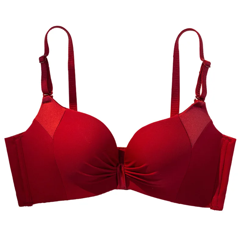 Red Year of Your Life Latex Underwear Female Small Chest Gathered Anti-sagging Marriage Bride No Underwire Bra Set