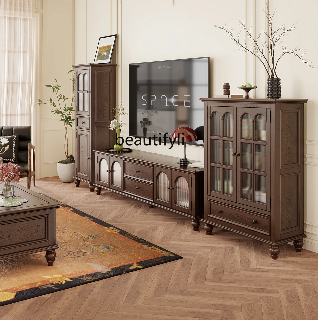 

Retro TV Cabinet and Tea Table Combination American Living Room Home Simple Modern TV Cabinet